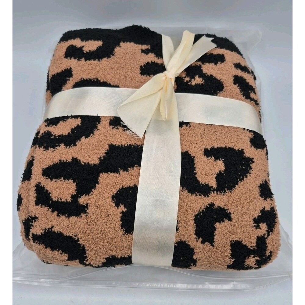 Comfy Blanket Camel/Black 70" x 51" Large Throw Safari Leopard Print NEW